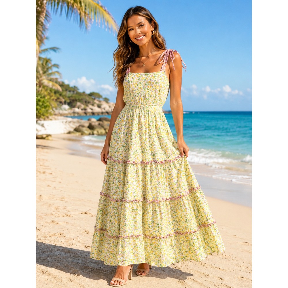 Lost + Wander M Maxi Dress Tiered Cottagecore Feminine Prairie Romantic Peasant
